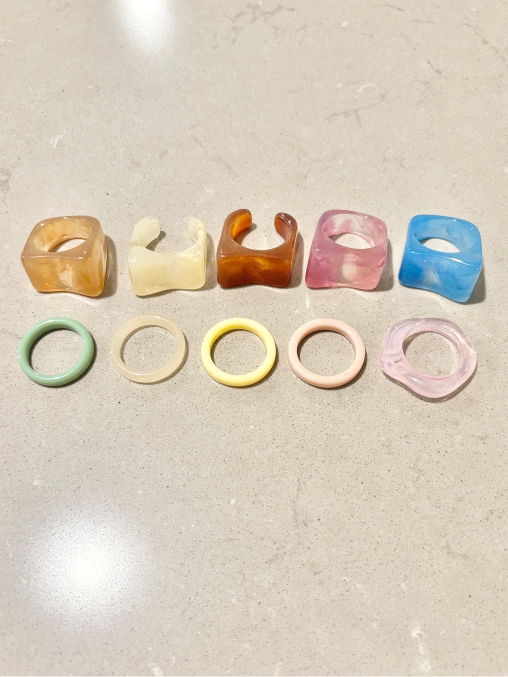 10 Pc Ring Bundle Lot Sizes 7-8 Colorful Chunky Y2K Pastel Statement Rings